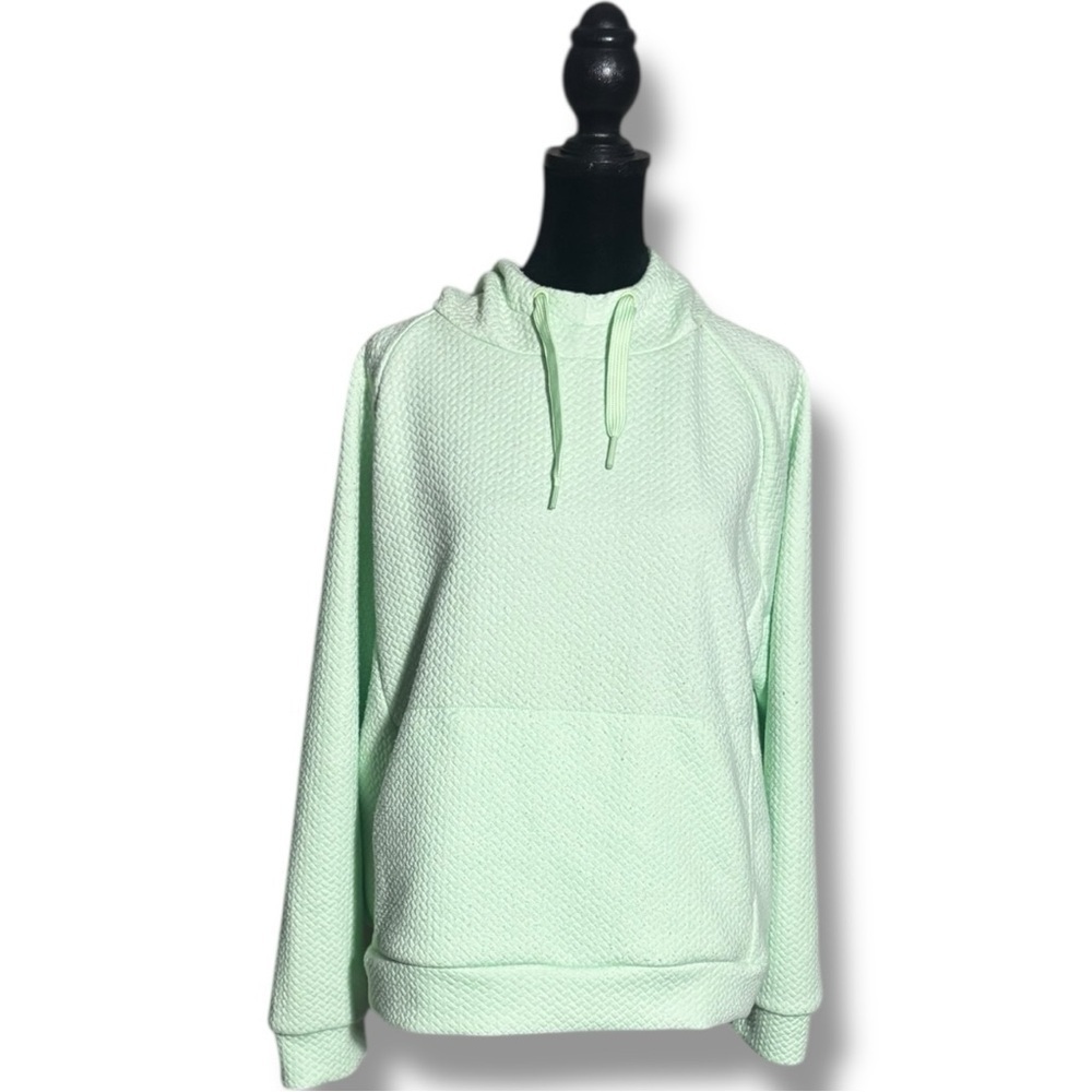 Lively Mint Green Quilted Long Sleeve Lightweight Front Pocket Hooded Sweatshirt - Picture 1 of 15
